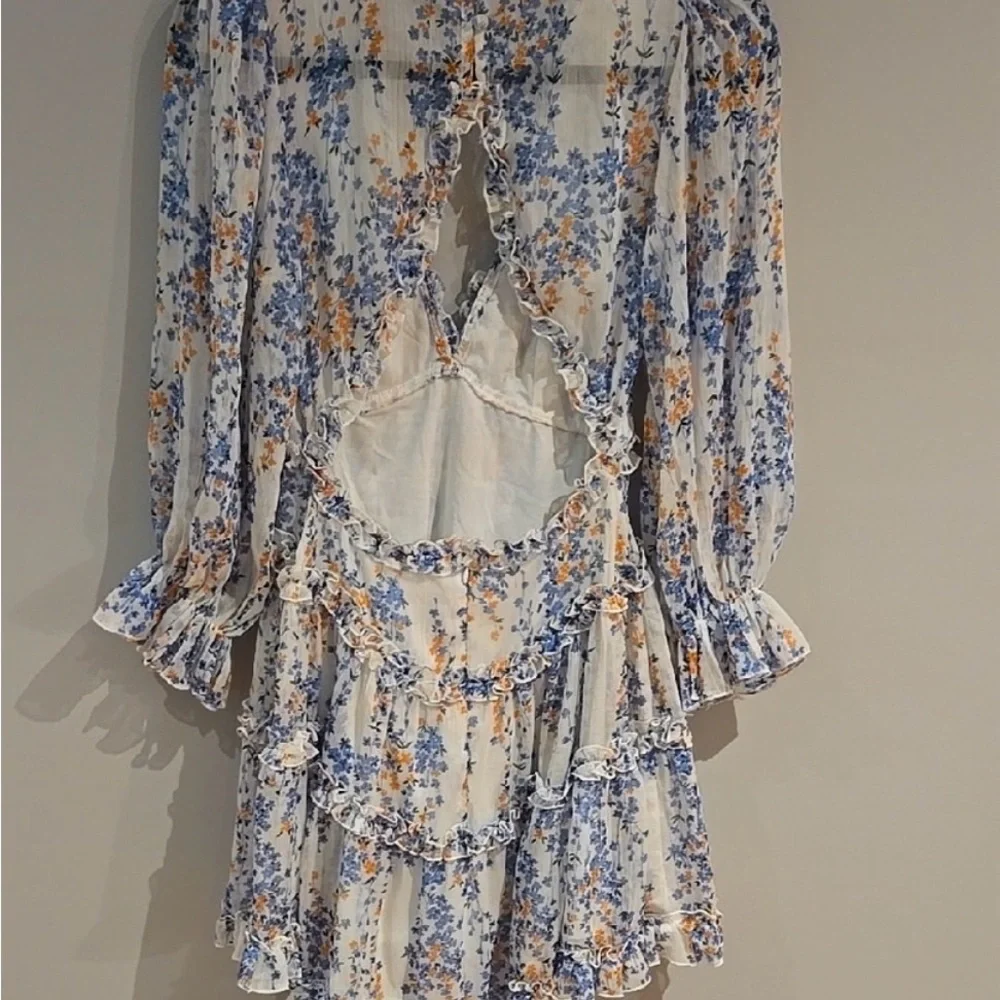 Selfie Leslie Blue and White Floral Long Sleeve Dress - Picture 4 of 4